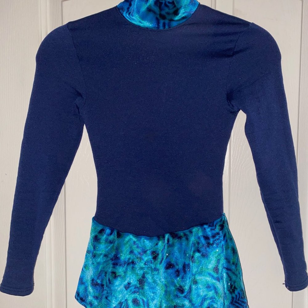 Navy Fleece Figure Skating Dress & TieDye Skirt